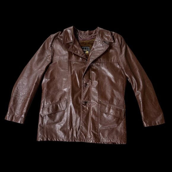 Vintage Leather Jacket Zip Lining Startown USA 1970s Mens Disco 44 Tall Brown - Picture 2 of 11